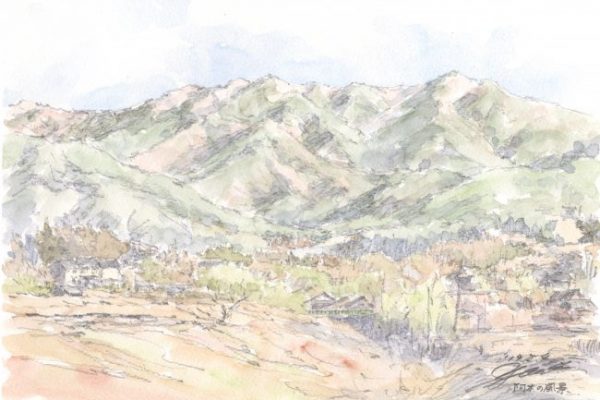 筆とまなざし#118「暖かな陽射しに誘われて、地元の山をスケッチしに。」