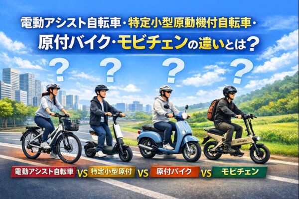 電動アシスト自転車・特定小型原動機付自転車・原付バイク・モビチェンの違いとは？
