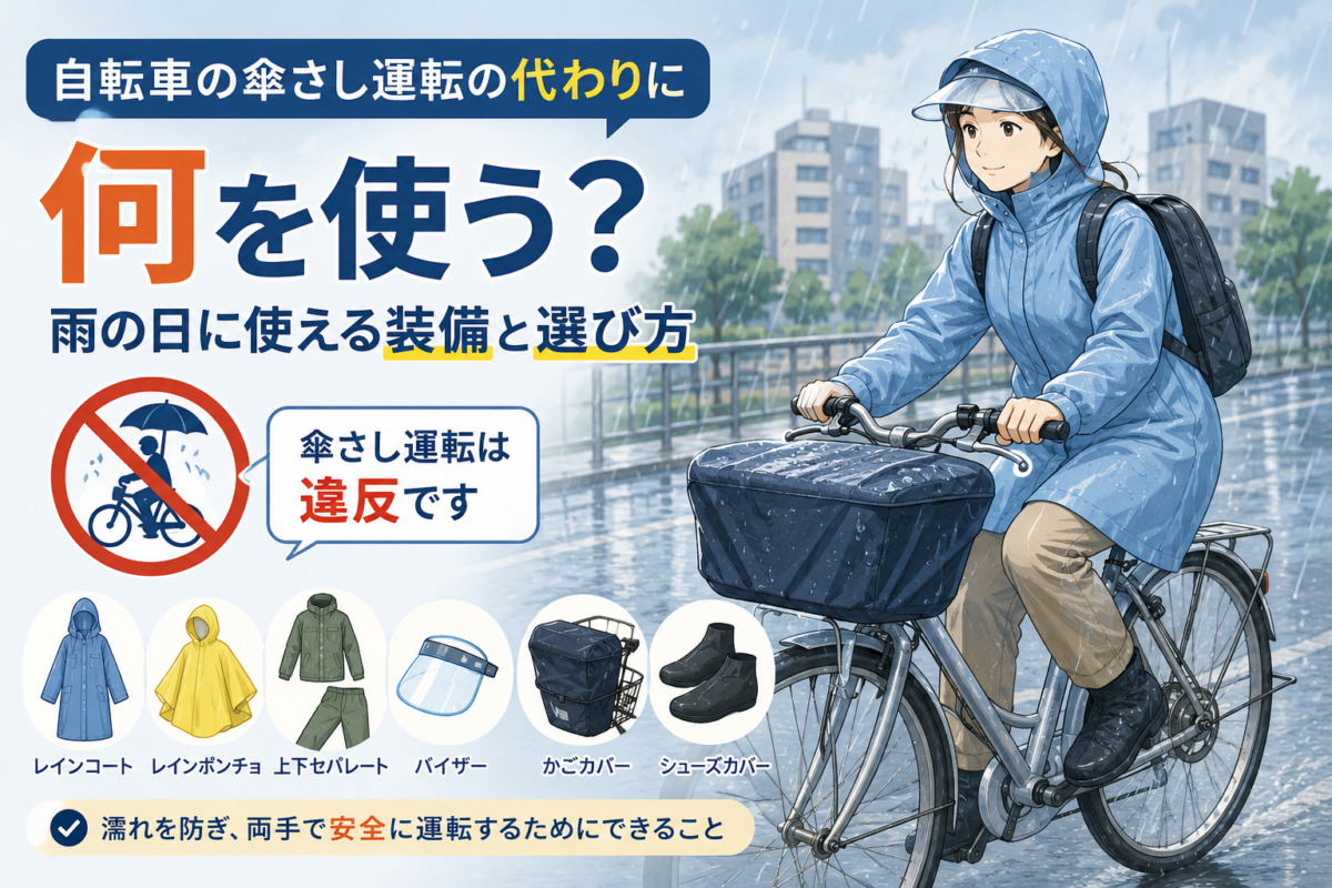 自転車の傘さし運転の代わりに何を使う？雨の日に使える装備と選び方